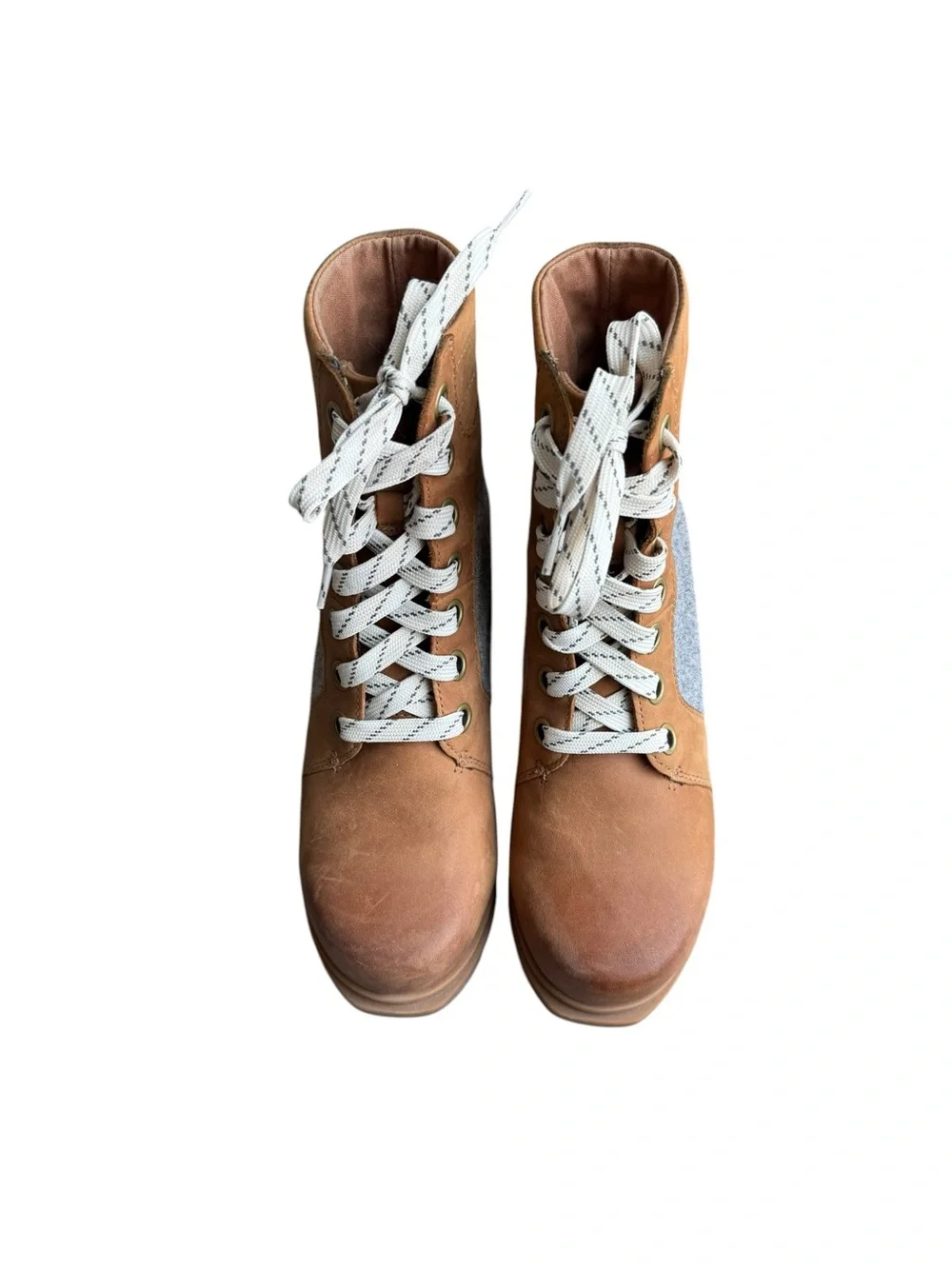Sorel - Joan of Arctic Wedge II Lace Up Boots Brown Gray Felt Sz 7.5